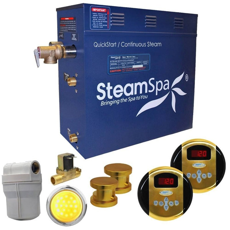 Royal 10.5 KW QuickStart Acu-Steam Bath Generator Package w/ Built-in Auto Drain in Polished Gold - SteamSpa RY1050GD-A
