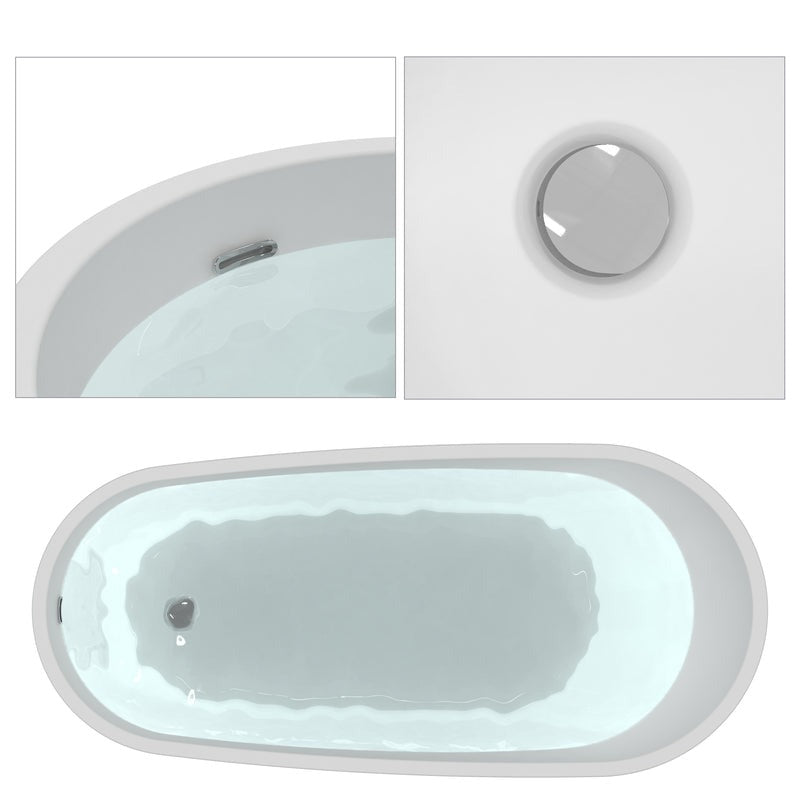Heatgene Acrylic Freestanding Soaking Bathtub, UPC Certified, Drain & Overflow Assembly Included in White HG416