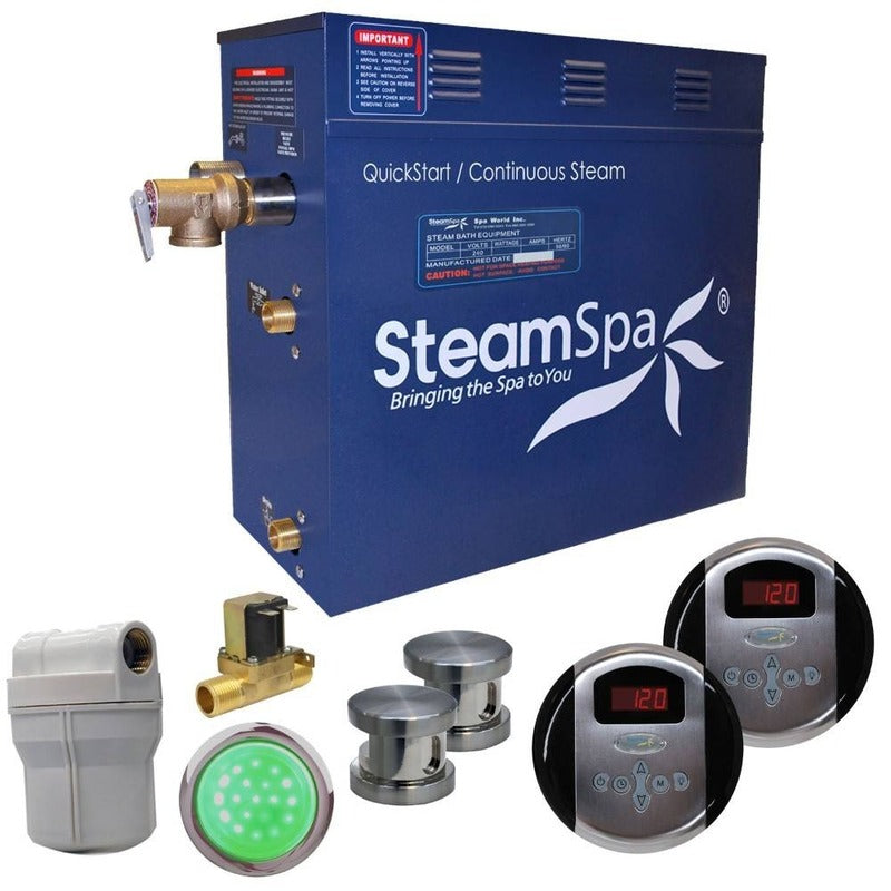 Royal 12 KW QuickStart Acu-Steam Bath Generator Package w/ Built-in Auto Drain in Brushed Nickel - SteamSpa RY1200BN-A