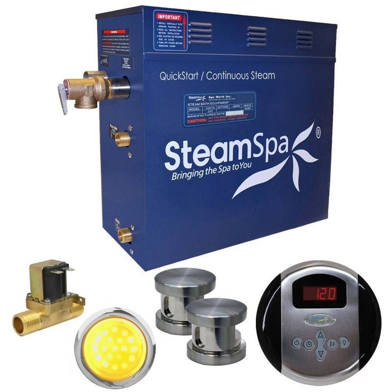 Steamspa Indulgence 10.5 KW QuickStart Acu-Steam Bath Generator Package w/ Built-in Auto Drain in Brushed Nickel - SteamSpa IN1050BN-A