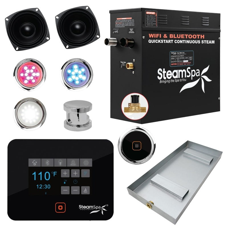 SteamSpa Black Series Bluetooth/WiFi 4.5kW QuickStart Steam Bath Generator Package