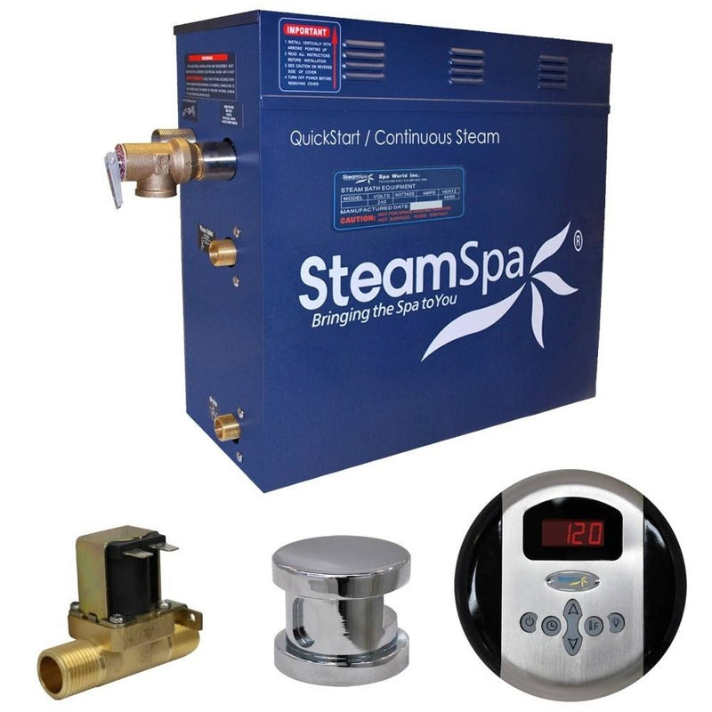 Oasis 9 KW QuickStart Acu-Steam Bath Generator Package w/ Built-in Auto Drain in Polished Chrome - SteamSpa OA900CH-A