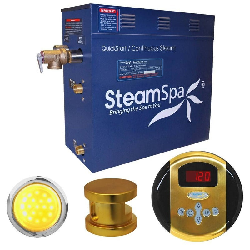 Indulgence 7.5 KW QuickStart Acu-Steam Bath Generator Package in Polished Gold - SteamSpa IN750GD