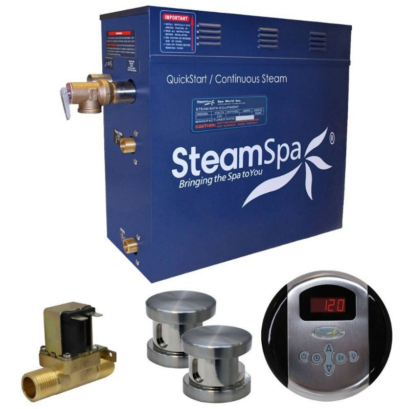 Steamspa Oasis 12 KW QuickStart Acu-Steam Bath Generator Package w/ Built-in Auto Drain in Brushed Nickel - SteamSpa OA1200BN-A