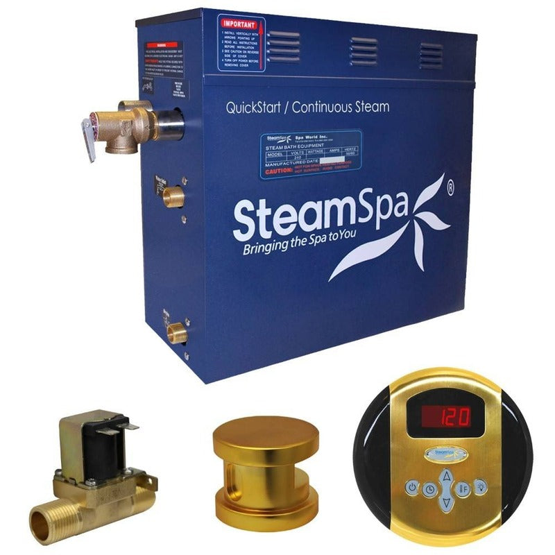 Oasis 6 KW QuickStart Acu-Steam Bath Generator Package w/ Built-in Auto Drain in Polished Gold - SteamSpa OA600GD-A