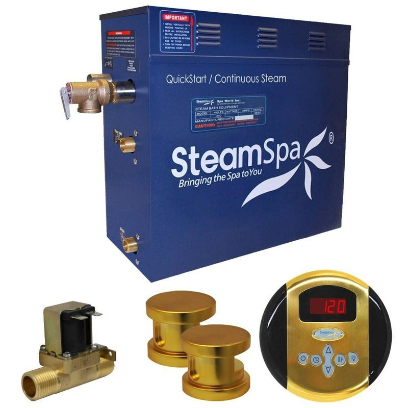 Oasis 10.5 KW QuickStart Acu-Steam Bath Generator Package w/ Built-in Auto Drain in Polished Gold - SteamSpa OA1050GD-A