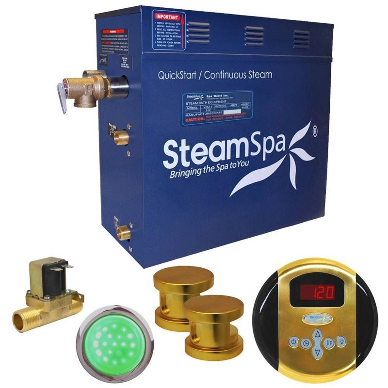 SteamSpa  Indulgence 10.5 KW QuickStart Acu-Steam Bath Generator Package w/ Built-in Auto Drain in Polished Gold - SteamSpa IN1050GD-A