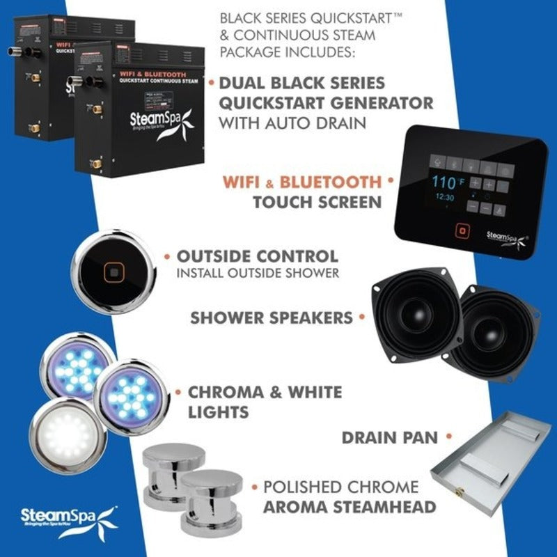 Steamspa Wifi and Bluetooth 15kW Steam Bath Generator in Polished Chrome
