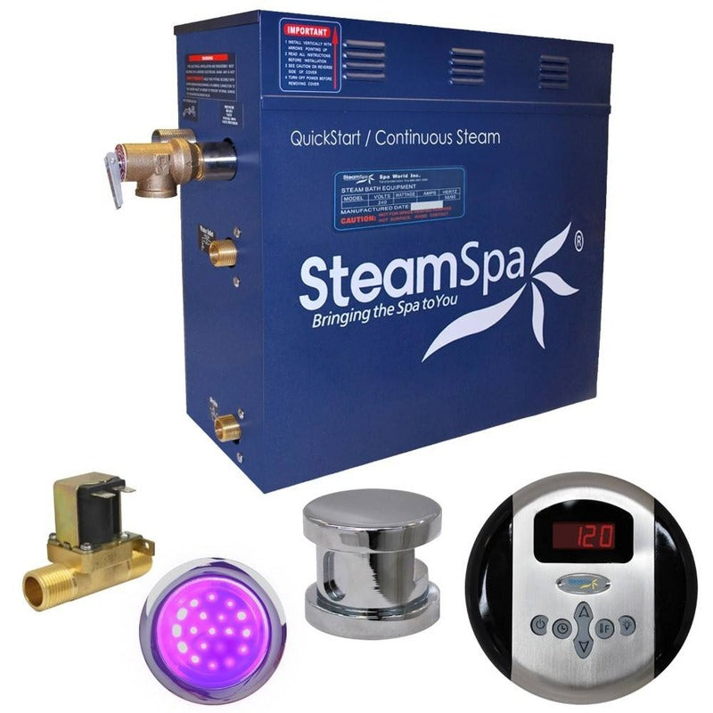 Indulgence 7.5 KW QuickStart Acu-Steam Bath Generator Package w/ Built-in Auto Drain in Polished Chrome - SteamSpa IN750CH-A