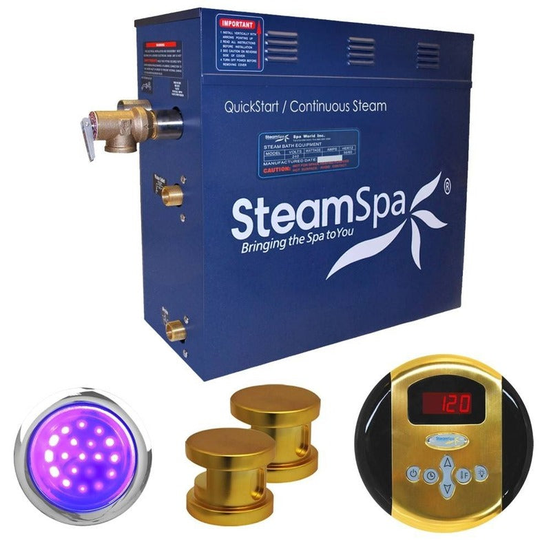 Indulgence 12 KW QuickStart Acu-Steam Bath Generator Package in Polished Gold - SteamSpa IN1200GD