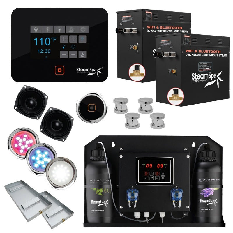 SteamSpa Black Series 2 x 12kW QuickStart Steam Bath Generator Package with Dual Aroma Pump
