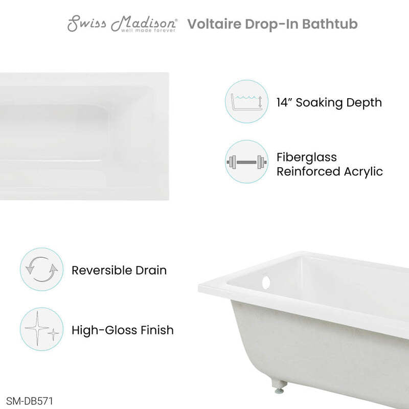 Swiss Madison Voltaire 48" x 32" Reversible Drain Drop-In Bathtub
