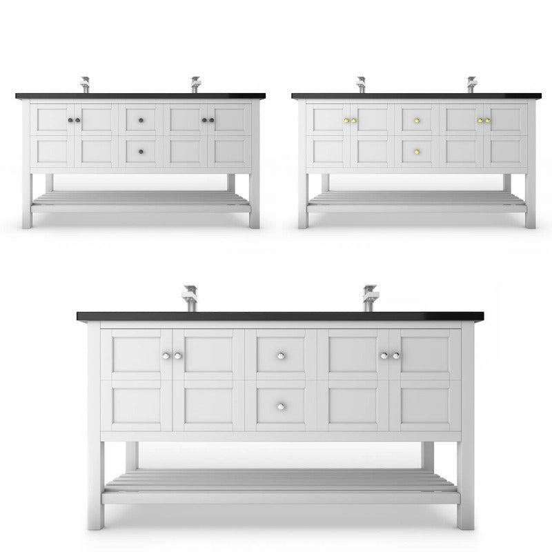 Gloria 60" ( White / Grey ) Vanity Set With White And Black Top