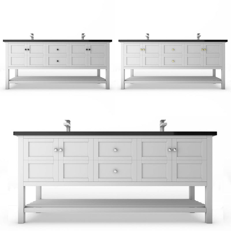 Gloria 72" ( White / Grey ) Vanity Set With White And Black Top