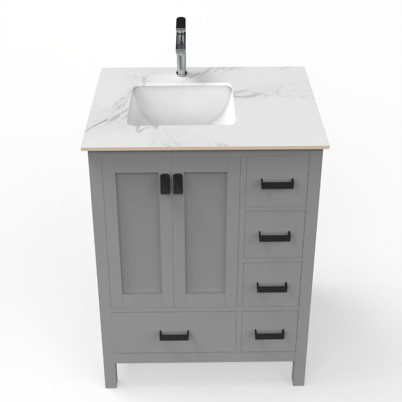 36" Ava Vanity (White / Grey / Blue) Base with White Marble Top - White Left Side Basin