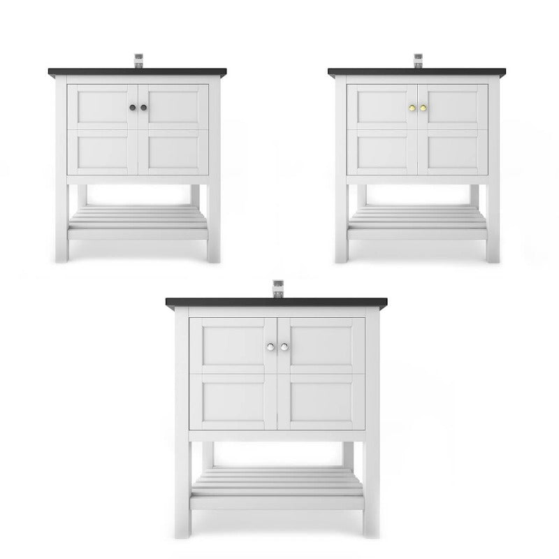 Gloria 30" (White / Grey ) Vanity Set With White And Black Top