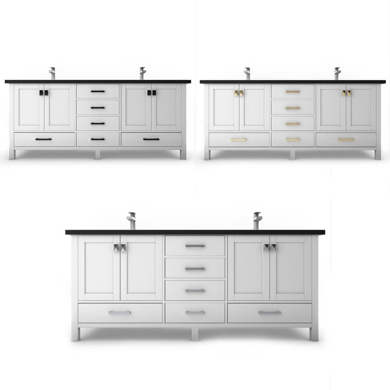 Ava 72" ( White / Grey / Blue ) Vanity Set with White And Black Top