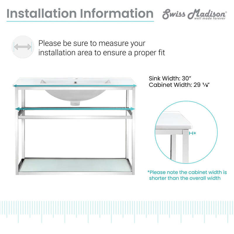 Swiss Madison Pierre 30 Single, Open Shelf, Chrome Metal Frame Bathroom Vanity