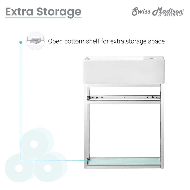 Swiss Madison Pierre 19.5 Single, Open Shelf, Chrome Metal Frame Bathroom Vanity