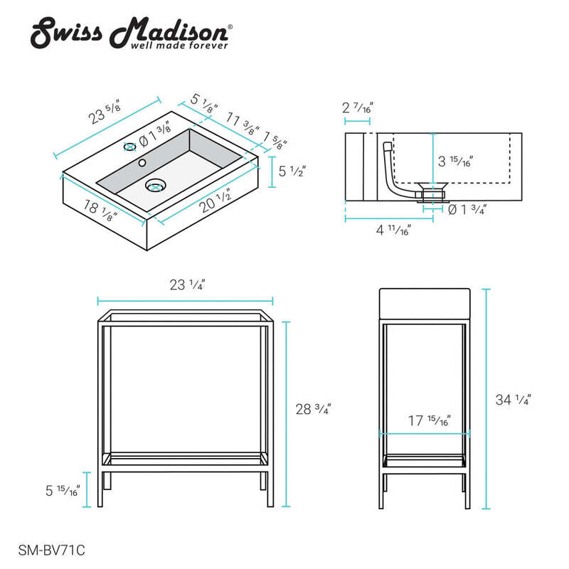 Swiss Madison Pierre 24 Single, Freestanding, Open Shelf, Chrome Metal Frame Bathroom Vanity