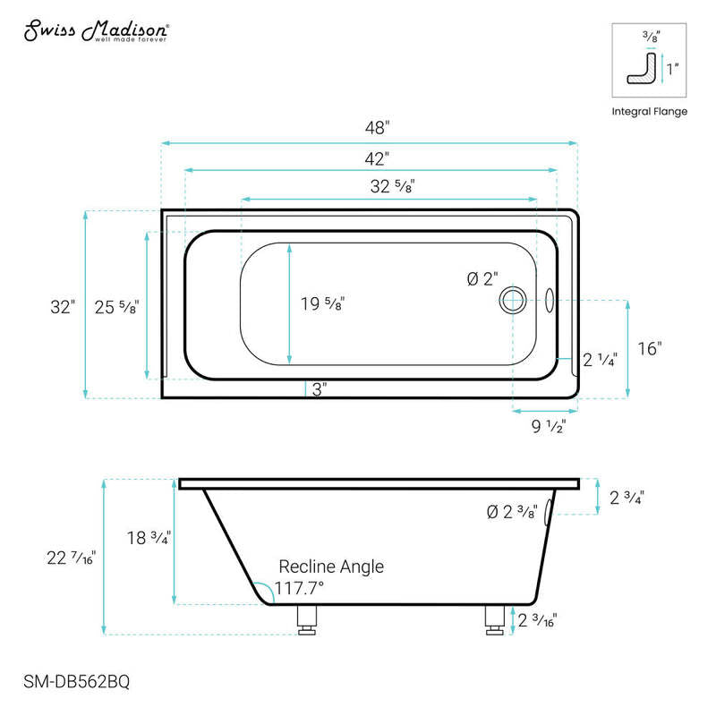Swiss Madison Voltaire 48" X 32" Right-Hand Drain Alcove Bathtub in Bisque