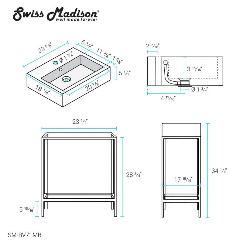 Swiss Madison Pierre 24 Single, Freestanding, Matte Black Metal Frame Bathroom Vanity