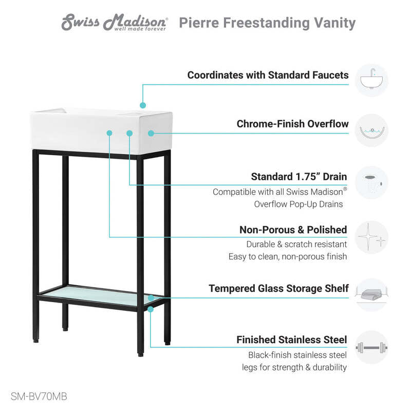 Swiss Madison Pierre 19.5 Single, Freestanding, Open Shelf, Matte Black Frame Bathroom Vanity