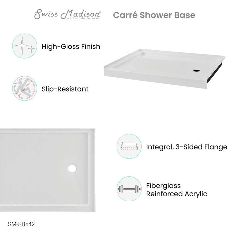Swiss Madison Carré 48" x 36" Acrylic White, Single-Threshold, Right Drain, Shower Base