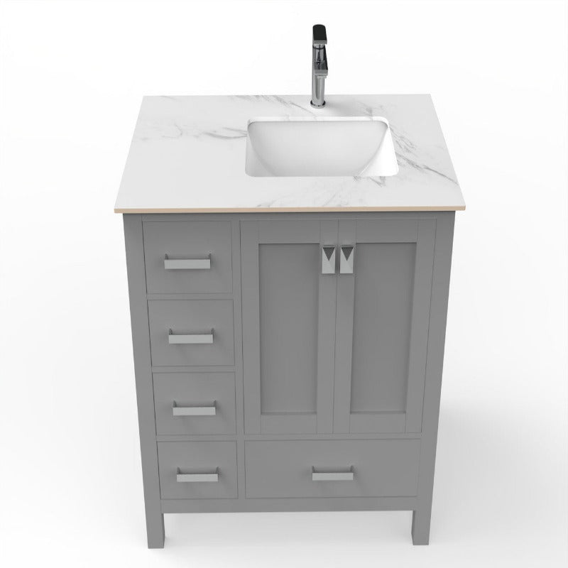 36" Ava Vanity (White / Grey / Blue) Base with White Marble Top - White Right Side Basin