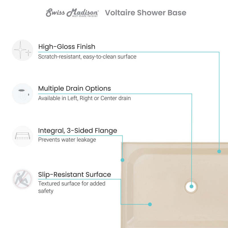 Swiss Madison Voltaire 60 x 36 Single-Threshold, Right-Hand Drain, Shower Base in Biscuit