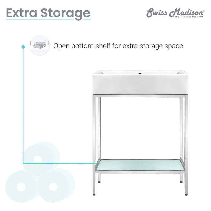 Swiss Madison Pierre 24 Single, Freestanding, Open Shelf, Chrome Metal Frame Bathroom Vanity