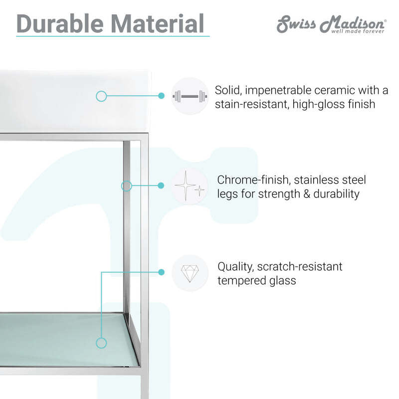 Swiss Madison Pierre 24 Single, Freestanding, Open Shelf, Chrome Metal Frame Bathroom Vanity