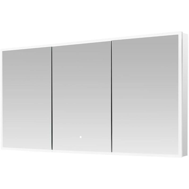 Edge Royale Side Bathroom Cabinet, Tall Full Length LED Lighted Medicine Cabinet, Defogger and Flip Out Lighted 3X Makeup Mirror, Electrical Outlets.