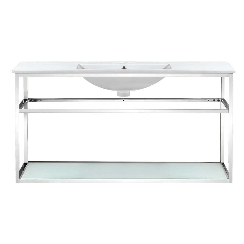 Swiss Madison Pierre 48 Single, Open Shelf, Chrome Metal Frame Bathroom Vanity