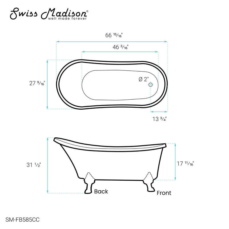 Swiss Madison Cache Single Slipper, Clawfoot Soaking Acrylic Bathtub, Chrome Clawfoot