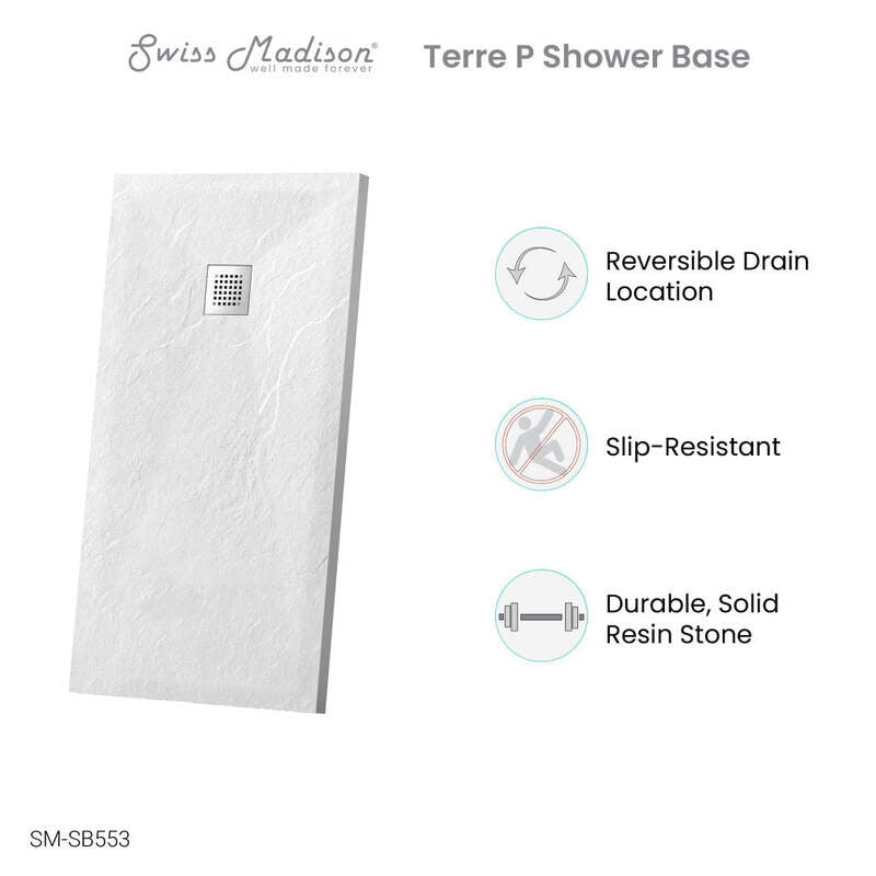 Swiss Madison Terre P Series 60" x 36" Reversible Drain Shower Base