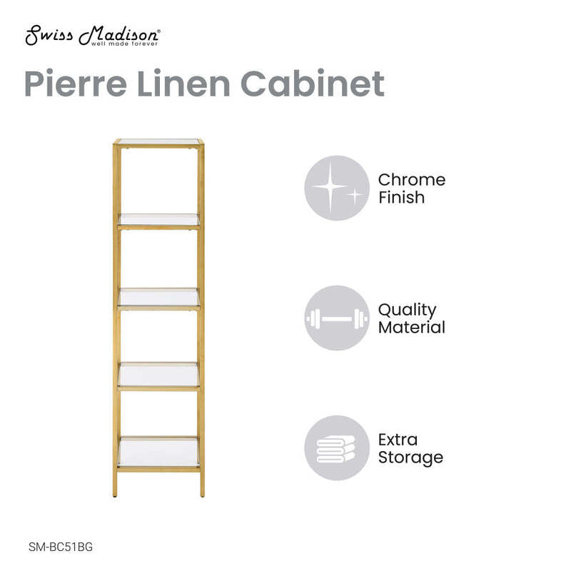 Swiss Madison Pierre 16"x65"x14" Freestanding Linen Cabinet in Brushed Gold