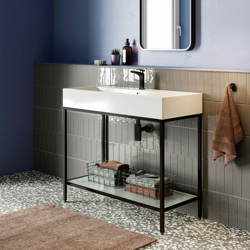 Swiss Madison Pierre 40 Single, Freestanding, Open Shelf, Matte Black Metal Frame Bathroom Vanity