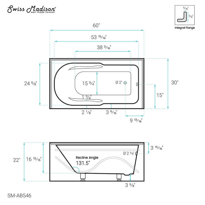 Swiss Madison Ivy 60" X 30" Right-Hand Drain Alcove Bathtub with Apron
