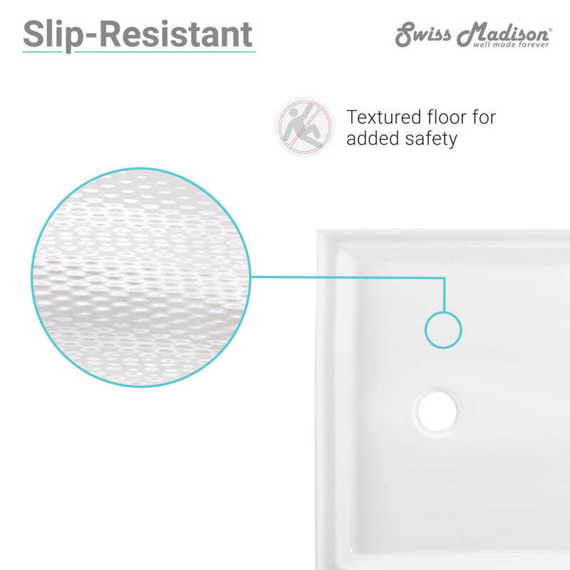 Swiss Madison Voltaire 48 x 32 Acrylic White, Single-Threshold, Center Drain, Shower Base