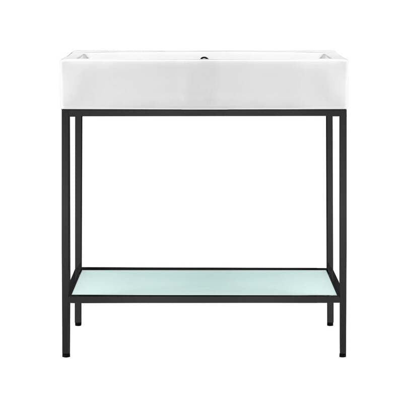 Swiss Madison Pierre 32 Single, Freestanding, Open Shelf, Matte Black Metal Frame Bathroom Vanity