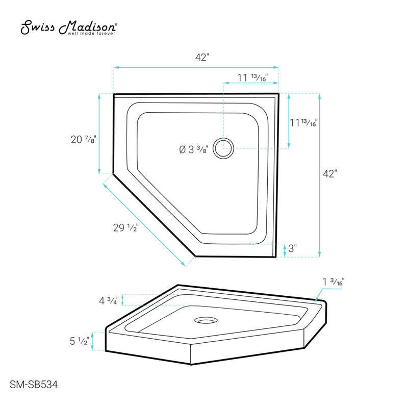 Swiss Madison Voltaire 42 x 42 Acrylic White, Single-Threshold, Center Drain, Neo-angle Shower Base