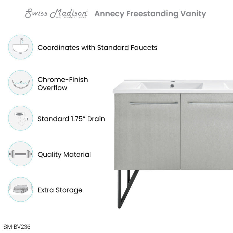 Swiss Madison Annecy 60 Double, Brushed Grey, Two Doors, One Drawer, Bathroom Vanity