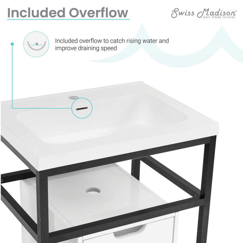 Swiss Madison Ivy 24" Freestanding Bathroom Vanity in Glossy White with Matte Black Frame