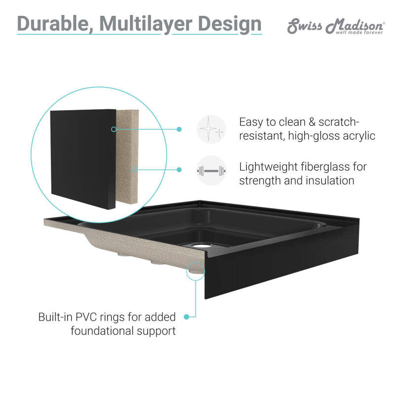 Swiss Madison Voltaire 48 x 36 Acrylic Black, Single-Threshold, Center Drain, Shower Base
