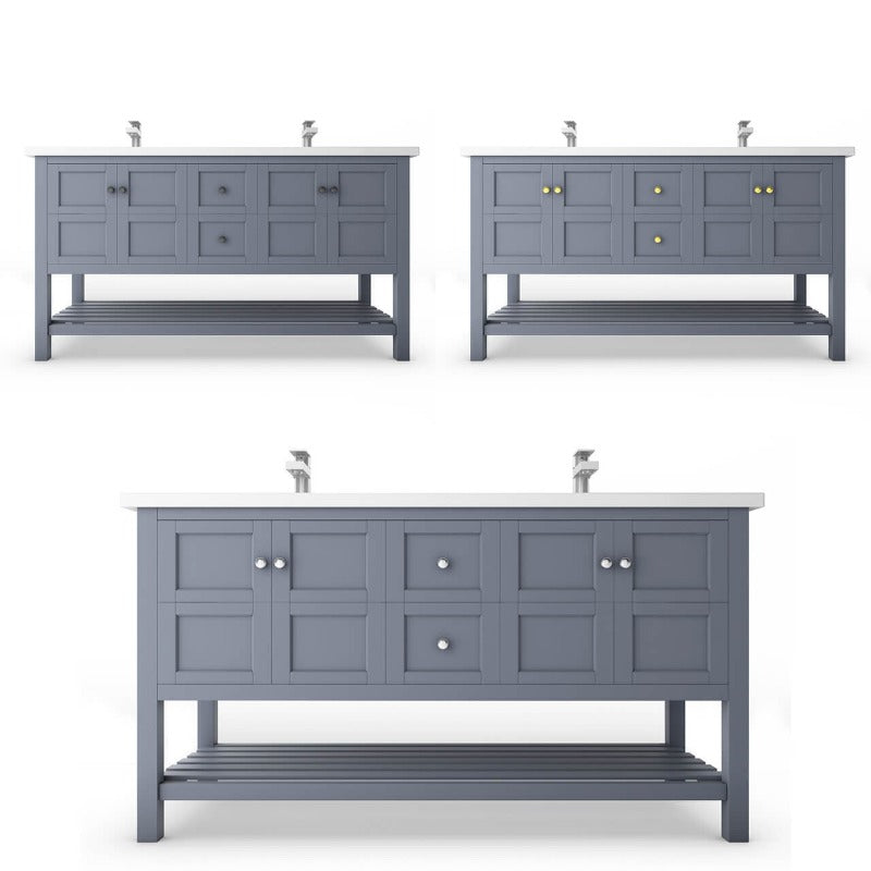 Gloria 60" ( White / Grey ) Vanity Set With White And Black Top
