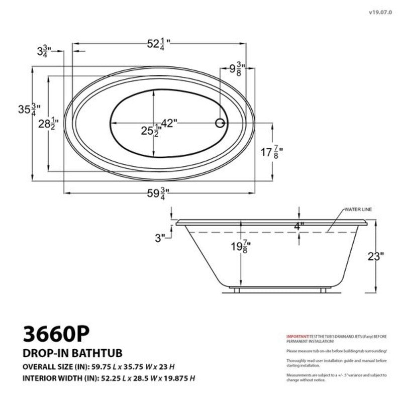 ATLANTIS WHIRLPOOLS Petite 36 x 60 Oval Soaking Bathtub