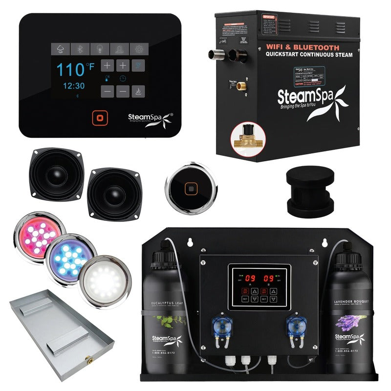 SteamSpa Black Series 6kW QuickStart Steam Bath Generator Package with Dual Aroma Pump