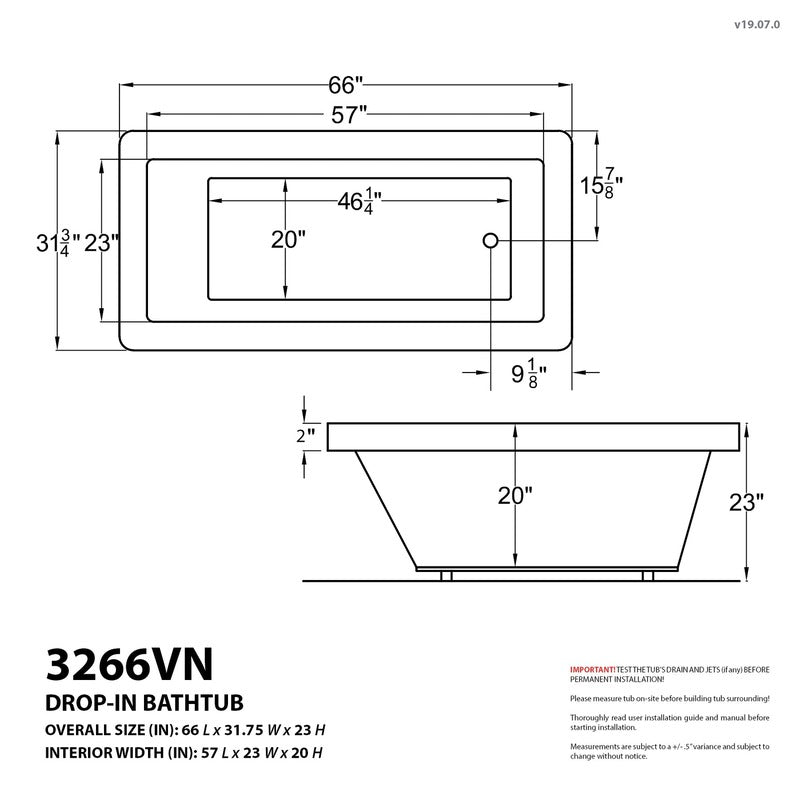 Atlantis Whirlpools Venetian 32 x 66 Rectangular Soaking Bathtub 3266VNS