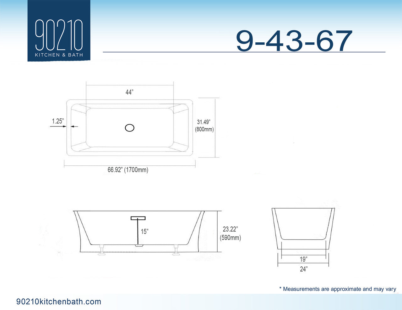 Adele 67" Modern Freestanding Rectangular Acrylic Soaking Bathtub ( White / Black )